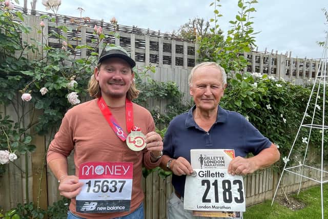 Michael Clinch, 80, and his son, Nick, 39, are running in the London Marathon for Macmillan