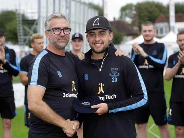 Tom Haines, recently made skipper of the championship and one-day cup side, receives his county cap / Picture: Sussex Cricket