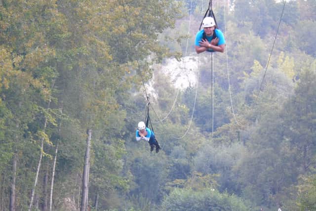 Jacqui and her stepdaughter Katie taking on the zipwire