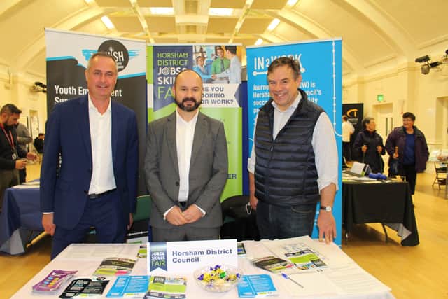 HDC Employment Support Manager Leigh Chambers Cabinet Member for the Local Economy Cllr Chris Brown and Jeremy Quin MP