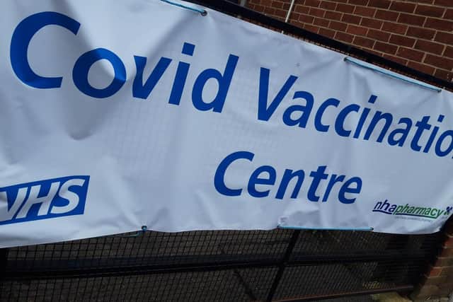 A Covid-19 vaccination centre sign