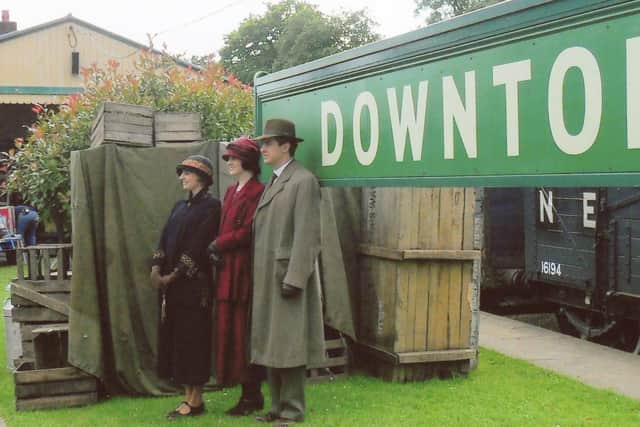 The Downton Abbey cast at Horsted Keynes station on the Bluebell Railway. Picture: Mick Blackburn.