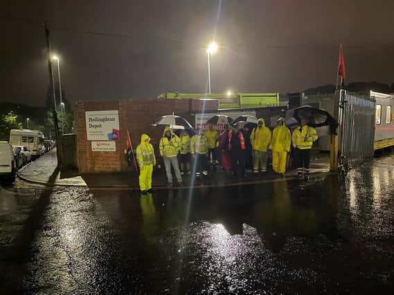 Staff at the Hollingdean depot this morning as HGV drivers in the councils refuse and recycling service Cityclean start strike action