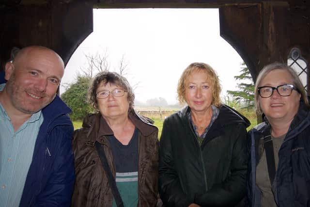 Caroline Russell with Cllr Thurston, Richard Smith and Binsted campaigner, Emma Tristram at St Mary's church, Binsted.