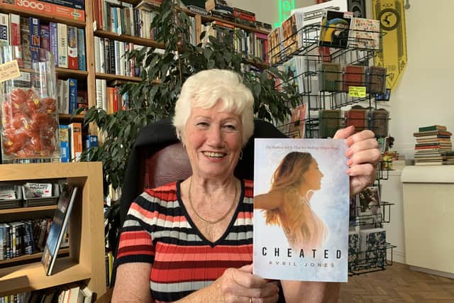 Avril Jones with her debut novel Cheated
