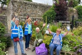 The In Bloom planting team. Left to right: Patricia Hewlett, Charlotte Hamilton, Carole Pope, Jean Orrow.