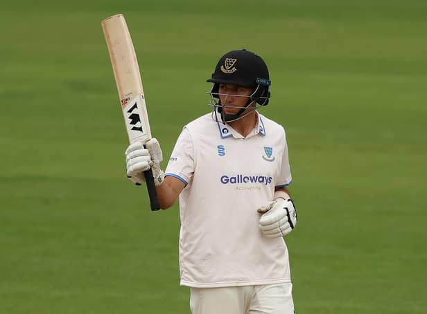 Aristides Karvelas celebrates his 50during the LV= Insurance County Championship match at Lord's | Picture: Getty