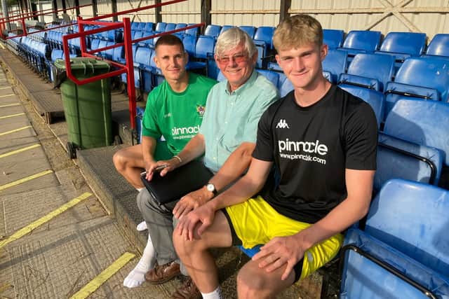 Alfie Bridgman and Toby Steward with Rocks general manager Simon Cook