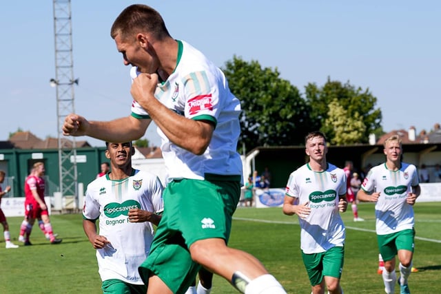The Rocks celebrate Alfie Bridgman's goal - which proved the winner | Pictures: Lyn Phillips and Trevor Staff