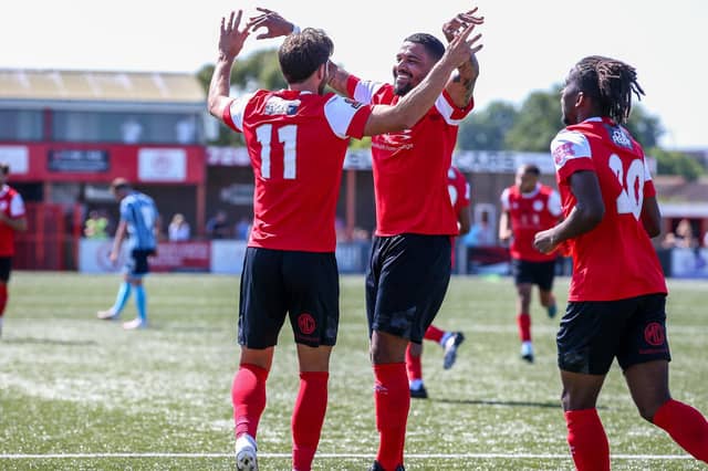 Action and goals from Eastbourne Borough's 4-3 home defeat to Bath City in National South at Priory Lane | Pictures: Nick and Lydia Redman