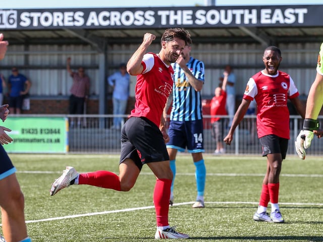 Action and goals from Eastbourne Borough's 4-3 home defeat to Bath City in National South at Priory Lane | Pictures: Nick and Lydia Redman