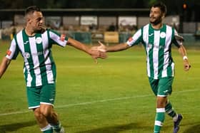 Chichester City celebrate Kaleem Haitham's late winner at home to Burgess Hill | Picture: Neil Holmes