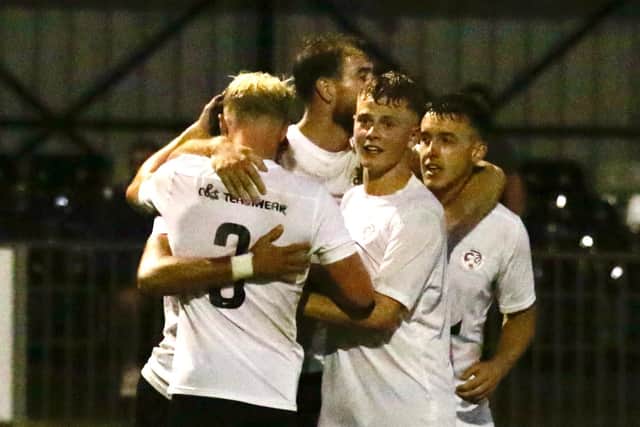 Celebrations for Eastbourne United against Lingfield | Picture: Joe Knight