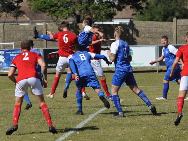 Action from Shoreham's 1-1 draw with Arundel at Middle Road | Picture: Stephen Goodger