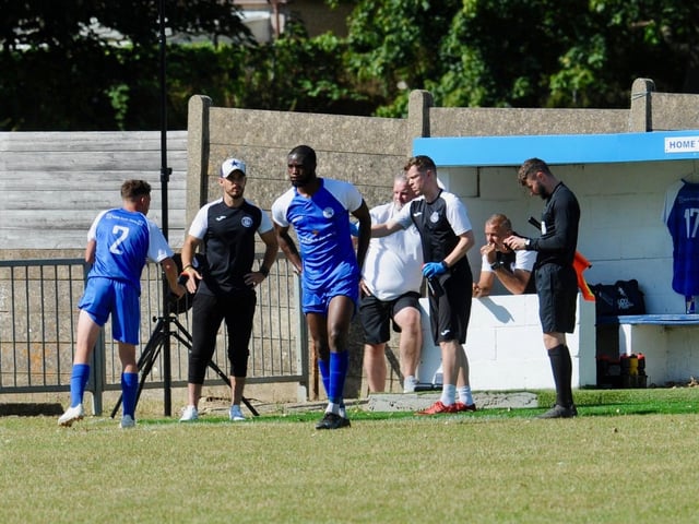 Action from Shoreham's 1-1 draw with Arundel at Middle Road | Picture: Stephen Goodger