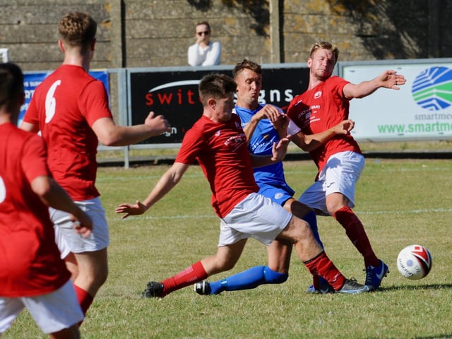 Action from Shoreham's 1-1 draw with Arundel at Middle Road | Picture: Stephen Goodger