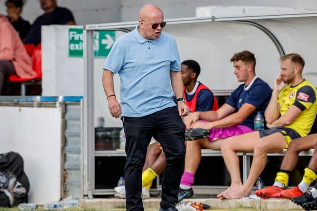 Danny Bloor doesn't look content on the sidelines at Hungerford | Picture: Lydia Redman