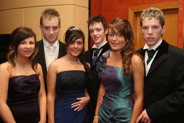 Pupils and partners arriving for the St.Brigid's College, Carnhill, annual formal held at the Everglades Hotel.  From left are Aveen Cooley, Jason Best, Padraig Villa, Naoimh Doyle, Danielle Bradley and Nathan Starrs. (0312T13).