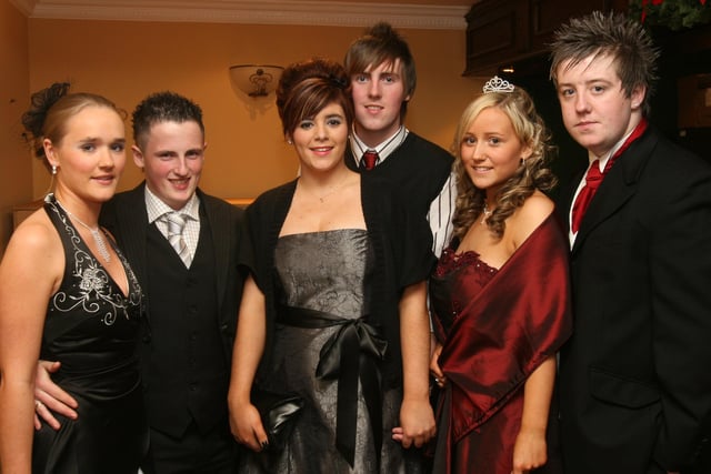 Pupils and partners arriving for the St.Brigid's College, Carnhill, annual formal held at the Everglades Hotel.  From left are Karen Dunn, Colm McNutt, Natalie Phelam, Gavin Duffy, Shauna Lynch and Darren Borrow. (0312T07).