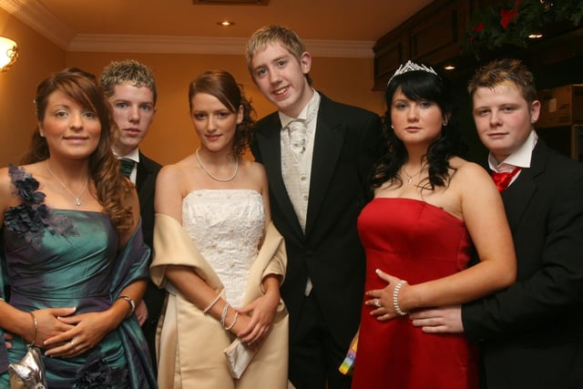 Pupils and partners arriving for the St.Brigid's College, Carnhill, annual formal held at the Everglades Hotel.  From left are Danielle Bradley, Nathan Starrs, Arleen Tracey, Connor McIlveen, Megan Lafferty and Terence Kirk.  (0312T08).