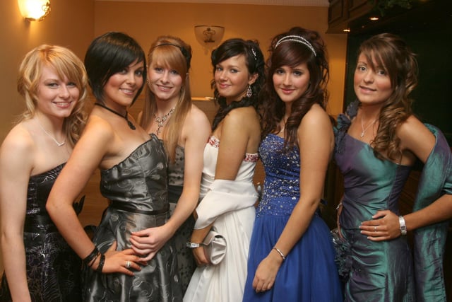 Pupils arriving for the St.Brigid's College, Carnhill, annual formal held at the Everglades Hotel.  From left are Sarah Kelly, Blaithlin Doherty, Kathy Kellly, Laura McClean, Amy Wilson and Danielle Bradley.  (0312T09).