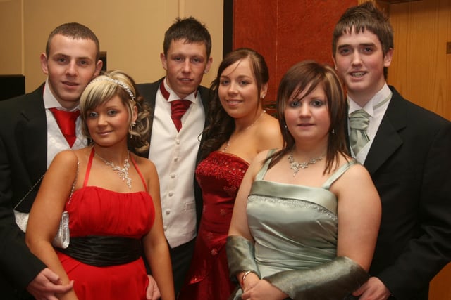 Pupils and partners arriving for the St.Brigid's College, Carnhill, annual formal held at the Everglades Hotel.  From left are Michael Toner, Roisin Burns, Declan Doherty, Donna Carlin, Shauna Donna and Ryan Dunn. (0312T12).