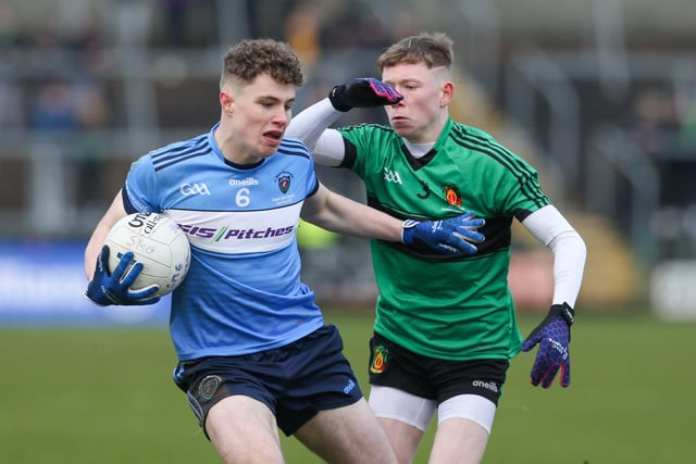 In action during the cup final are Holy Trinity’s Callan Kelly and St Mary's Eoin McEvoy. Picture:  Matt Mackey / Press Eye.