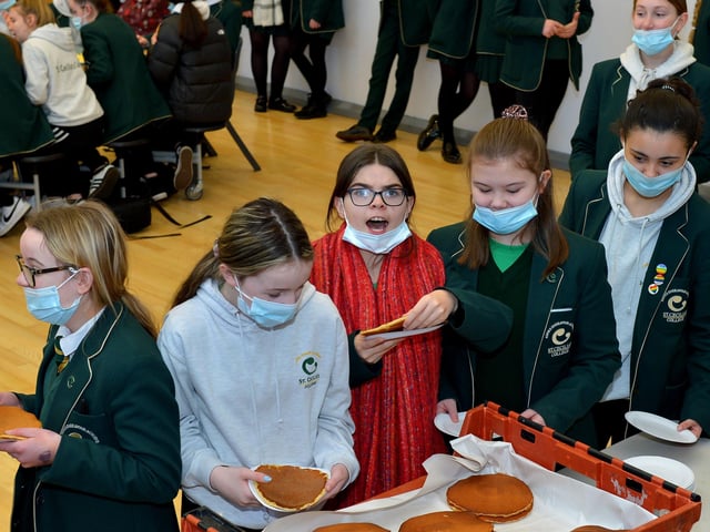 St Cecilia’s College Year 8 and 9 pancake breakfast at the school on Tuesday morning last proved popular with pupils. DER2209GS – 019