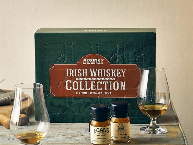 Not a cocktail recipe, but instead an Irish Whiskey Collection. Drinks by the Dram, includes a dozen whiskey drams to try. Add a little water to open up the aromas and layers – it’s proof Irish whiskey brings just as much to the table as Scotch and bourbon.