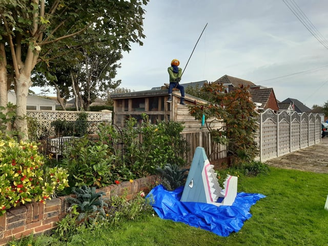 Some of the super scarecrows created for the Ferring Scarecrow Festival 2022, raising money for 1st Ferring Scouting Group. Some have pumpkins displaying a letter, five in North Ferring and nine in South Ferring. Unscramble them to enter the prize draw. Trail maps available at Brown's Natural Pet store.