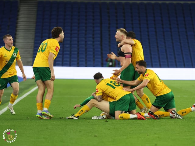 James Hammond’s majestic 95th minute free-kick clinched Horsham FC’s first league and Sussex Transport Senior Cup double in the club’s history.