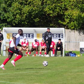 Horsham YM in recent action against Haywards Heath Town | Picture: Tim Hewlett