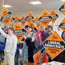 The Liberal Democrats pose for a photograph inside Langney Community Centre.