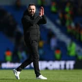 BRIGHTON, ENGLAND - APRIL 29: Roberto De Zerbi, Manager of Brighton & Hove Albion, applauds fans after the Premier League match between Brighton & Hove Albion and Wolverhampton Wanderers at American Express Community Stadium on April 29, 2023 in Brighton, England. (Photo by Charlie Crowhurst/Getty Images)
