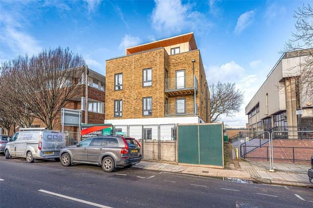 The penthouse, on the third floor, has three double bedrooms, a modern kitchen and bathroom, and south-facing terrace with views of the town and beyond