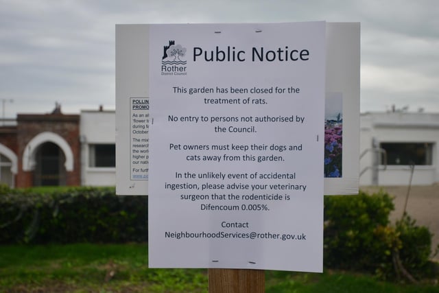 Gardens on Marina, Bexhill, closed due to treatment of rats.