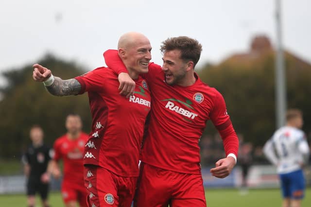 Action and goal celebrations from Worthing FC's 3-2 National South win over Havant and Waterlooville at Woodside Road