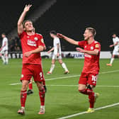 Crawley Town forward Danilo Orsi (9) scores a goal and celebrates (hat trick) and holds up 3 fingers 1-5 during the EFL Sky Bet League 2 play-off second leg match between Milton Keynes Dons and Crawley Town at stadium:mk, Milton Keynes, England on 11 May 2024.:Crawley Town hammered MK Dons 5-1 - and 8-1 on aggregate - to reach the League Two play-off final Wembley. Photographer Dennis Goodwin/Pro Sport Images was there to catch the action, the crowd and the celebrations