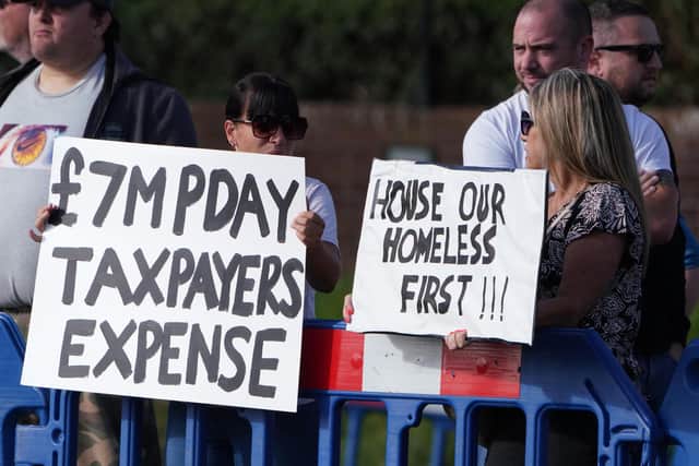 Demonstrators outside the Chichester Park Hotel
