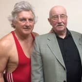 Barry Cooper from Brighton (left) with former wrestlers Ivan Keemar and Steve Grey
