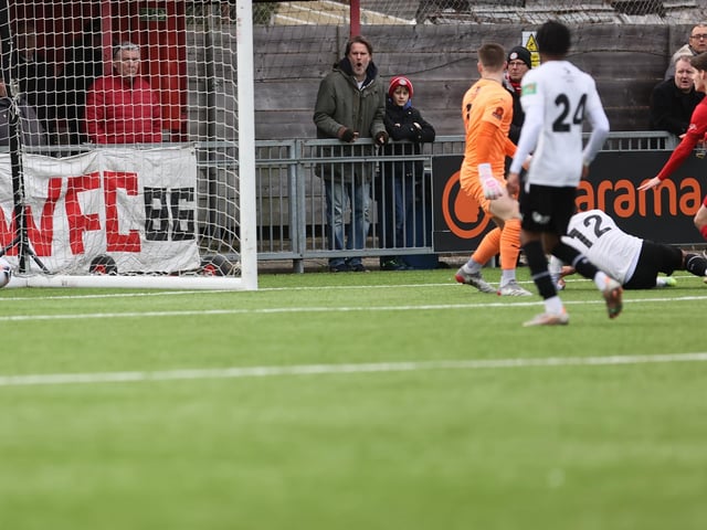 Action from Worthing's superb 3-0 win at home to Dartford in the National League South at Woodside Road