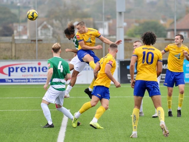 Action from Lancing's win over Corinthian in the Isthmian south east division