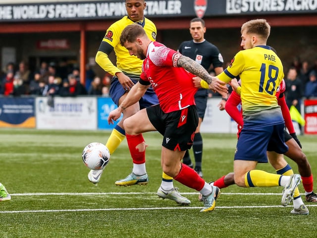 Action from Eastbourne Borough's 2-0 National League South win at home to Farnborough at Priory Lane