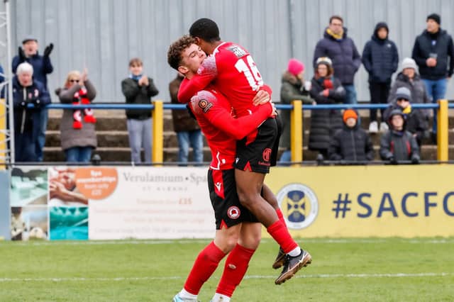 Eastbourne Borough recovered from 2-1 down at half-time to win 3-2 at St Albans City. Picture by Lydia Redman