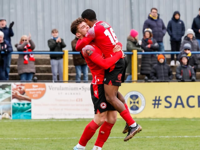 Eastbourne Borough recovered from 2-1 down at half-time to win 3-2 at St Albans City. Picture by Lydia Redman