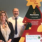 Celebrating the success of the Community Giving Tree at Morrisons in Littlehampton, services manager Sharon Brockwell, store manager Shaun Schofield, community champion Alison Whitburn and team leader Lynsey Porter