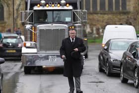 A much-loved member of the Sussex traveller community was given a fitting send-off ... with a Smokey and the Bandit truck seeing him on his final journey. Photo: Jack Chiverton/Eddie Mitchell