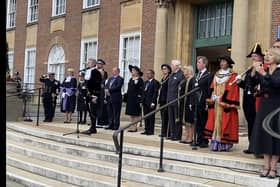 Dignitaries on the steps of County Hall this afternoon