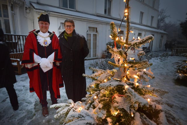 St Michael's Hospice Lights of Love 2022 on December 11 during a heavy snow shower.