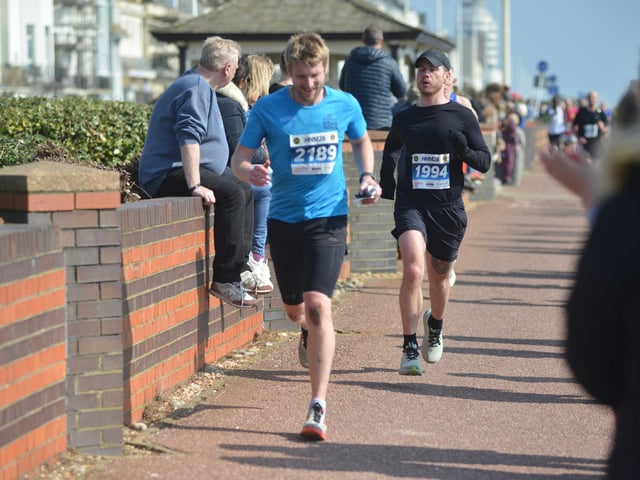 Images from the finish area at the 2026 Hastings Half Marathon